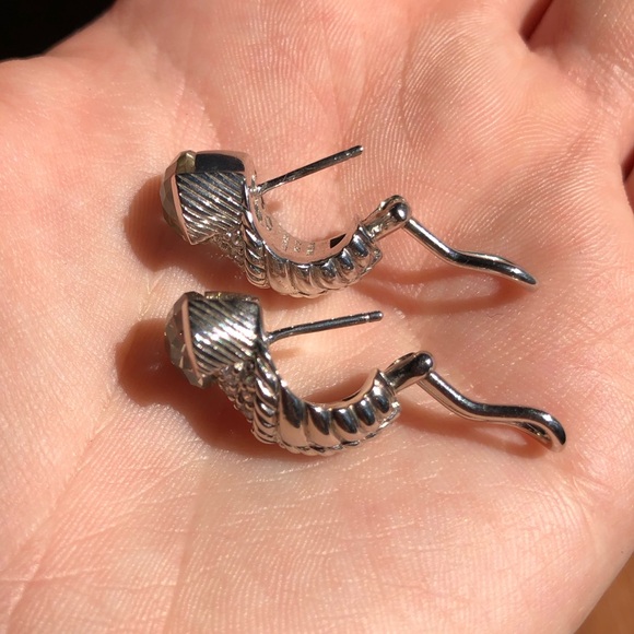 Judith Ripka 925 Sterling Silver Green Amethyst Leverback stud earrings - Picture 5 of 6